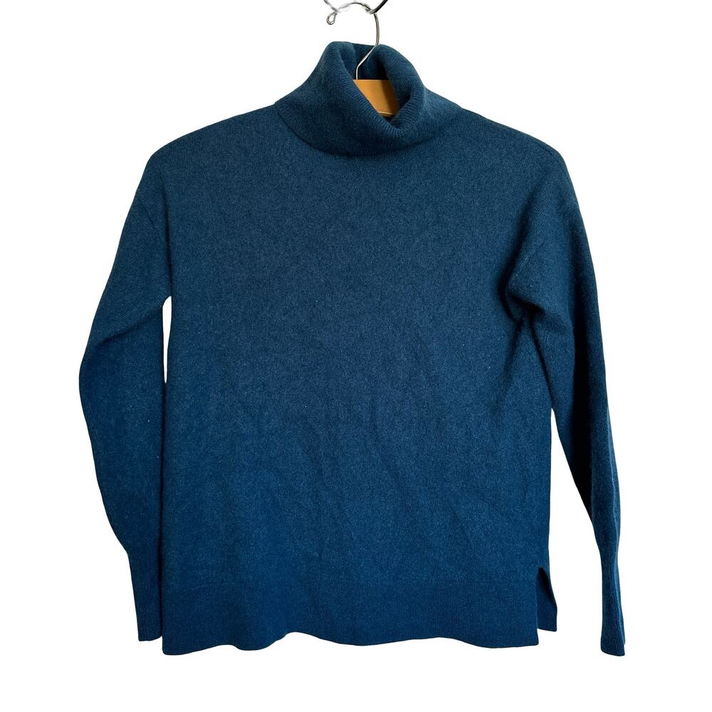Halogen 100% Cashmere Turtleneck Sweater Dark Teal Blue Pullover Minimalist M
